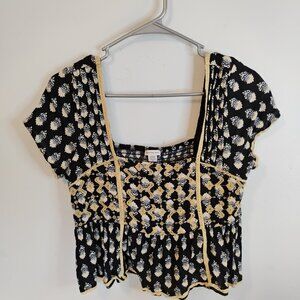 American Eagle 00s cottagecore embroidered festive crop dainty blouse sz SM